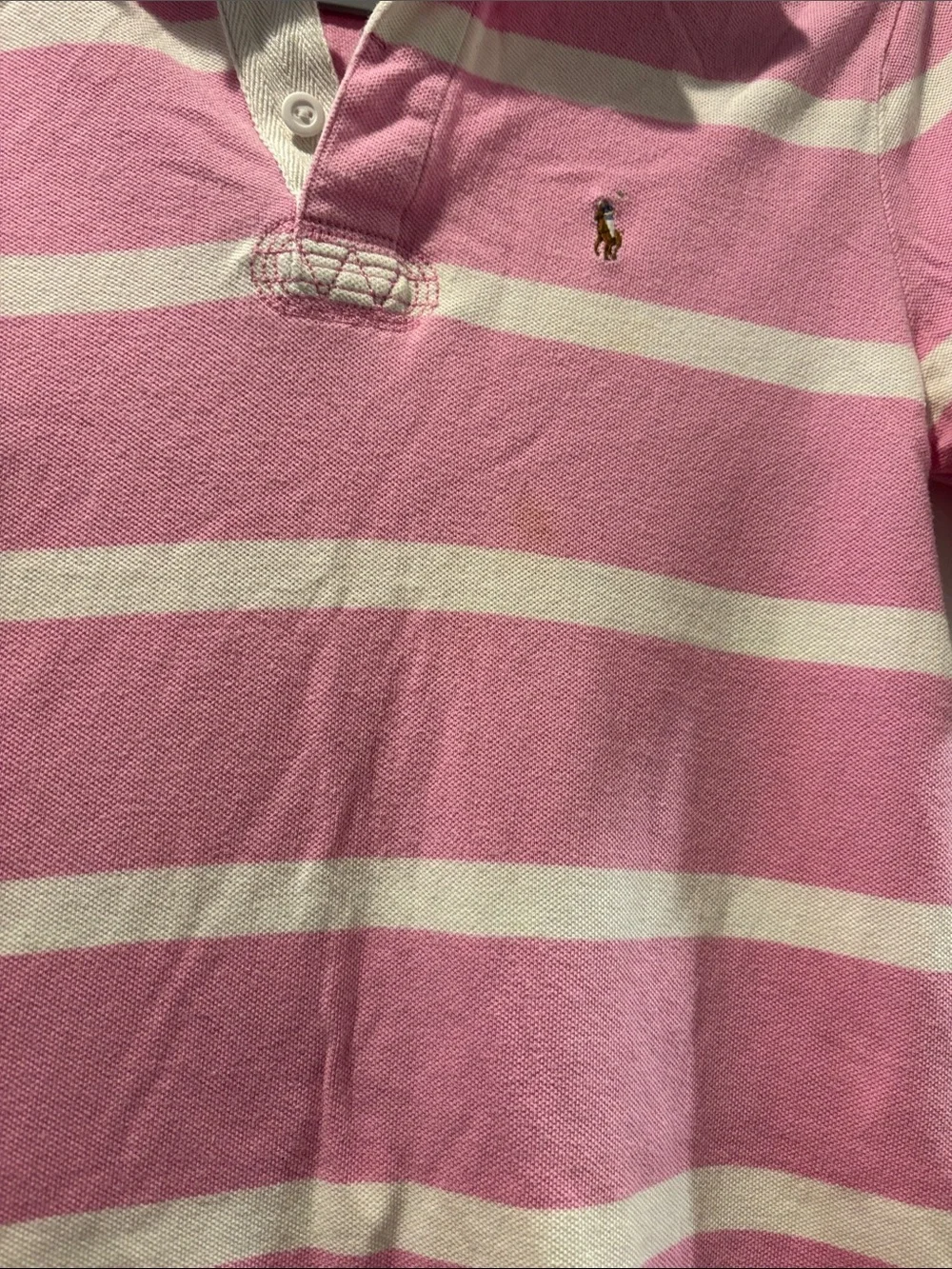 Ralph Lauren Pink and White Striped Polo with Embroidered Pony